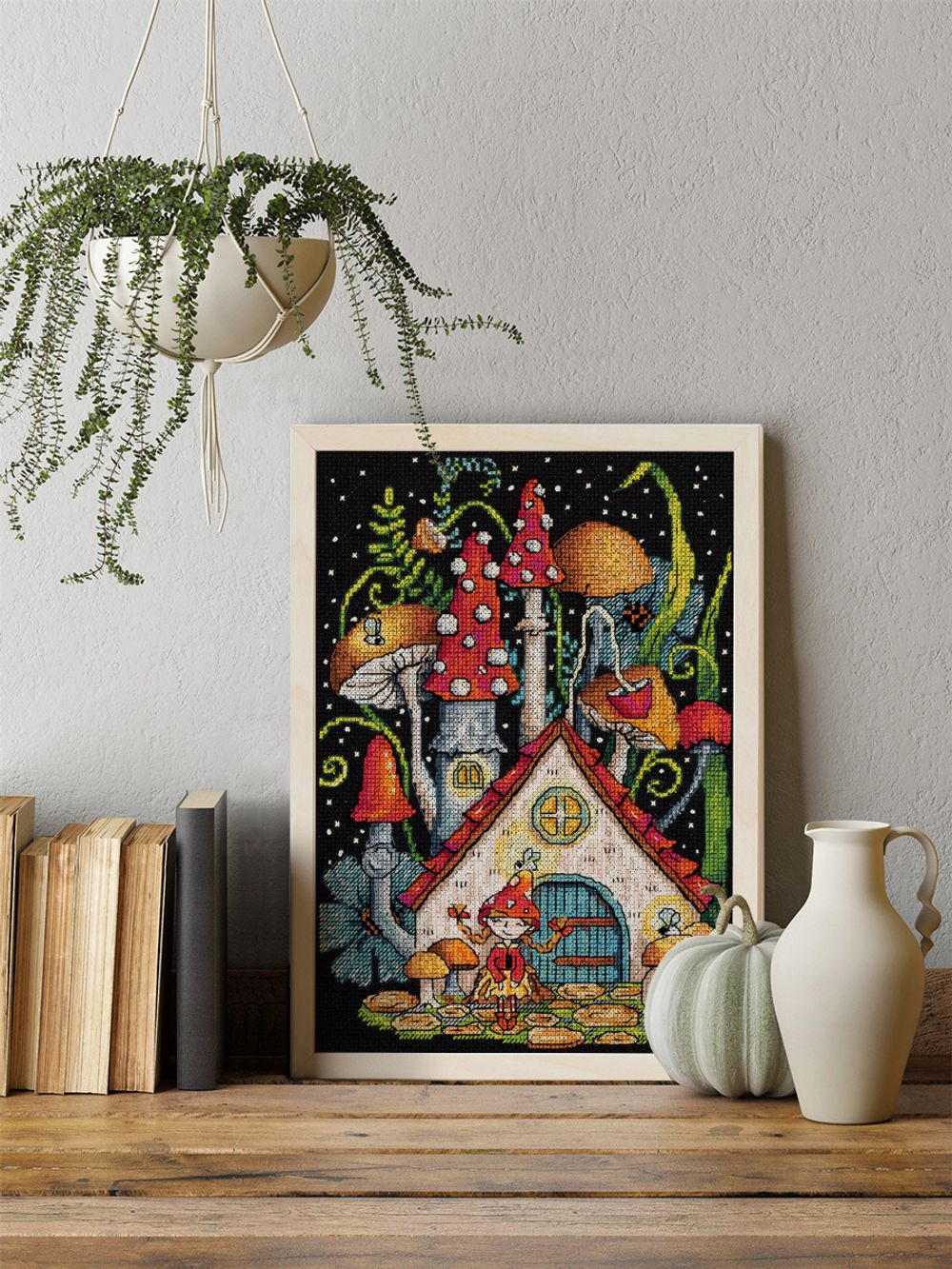 Набор для вышивания нитками Panna, Грибной домик, 24.5х19 см, Panna