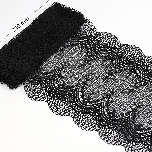 Кружево бельевое эластичное 230 мм / 10 м, 8037, цв.черный, Kruzhevo