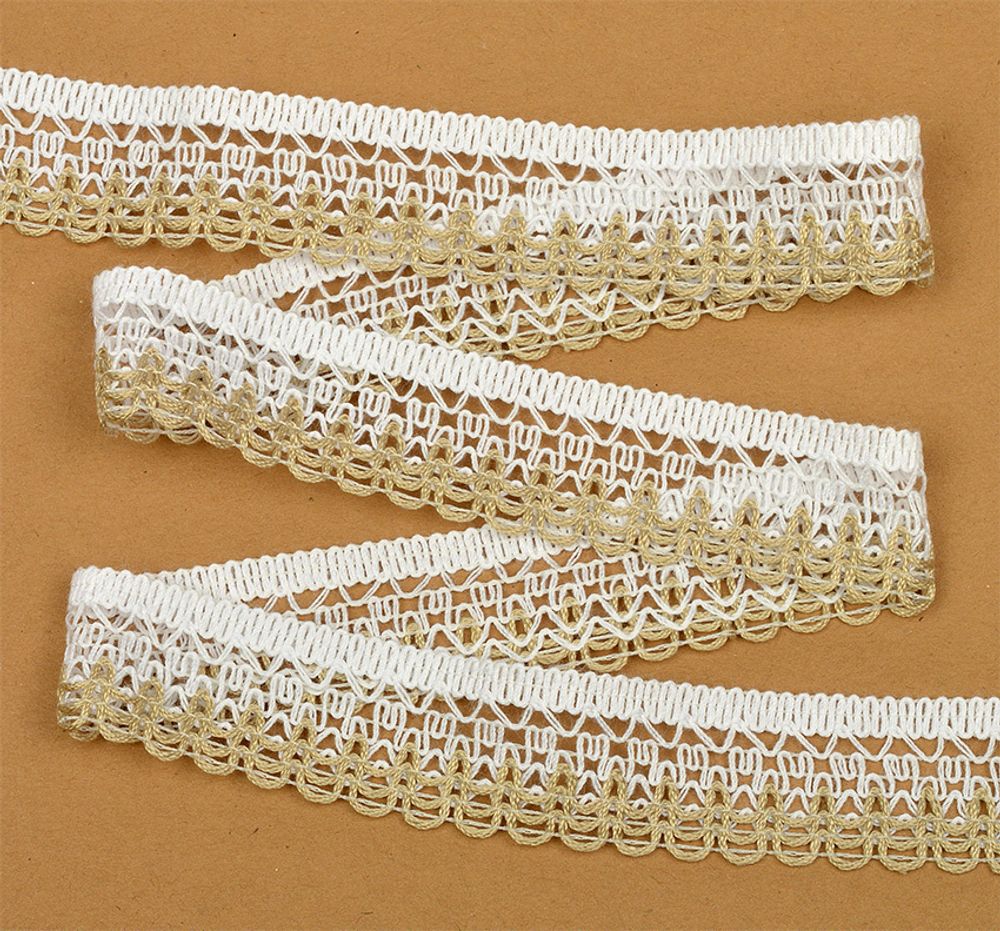 Кружево вязаное (тесьма) 20 мм / 10 метров, 6995, цв.127 белый со льном Кружево вязаное (тесьма) 20 мм / 10 метров, 6995, цв.127 белый со льном