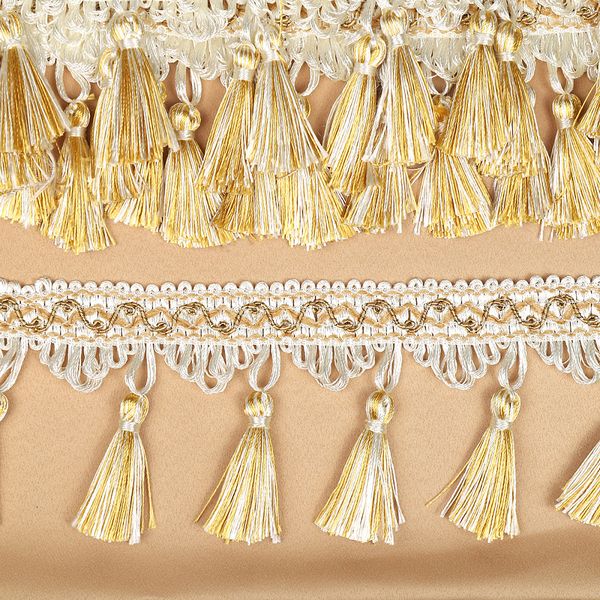 Бахрома отделочная широкая 100.0 мм / 10 метров, цв.6343, цв.молочный+золото