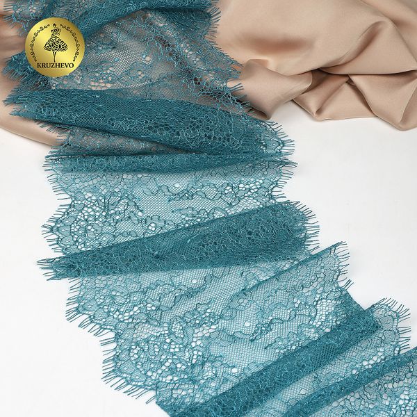 Кружево шантильи (реснички) 170 мм, A88 цв.F222 изумрудно-синий, 3 метра, Kruzhevo