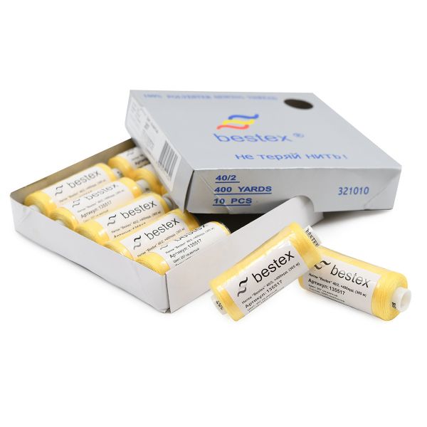 Нитки швейные бытовые Bestex 40/2, 365 м (400 ярд) / 10 кат., 207 светло-желтый