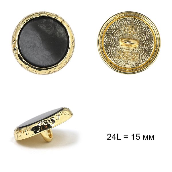 Пуговицы металл на ножке 24L = 15 мм, TBY.L-1235-1.5 цв.черный с золотом, 50 шт