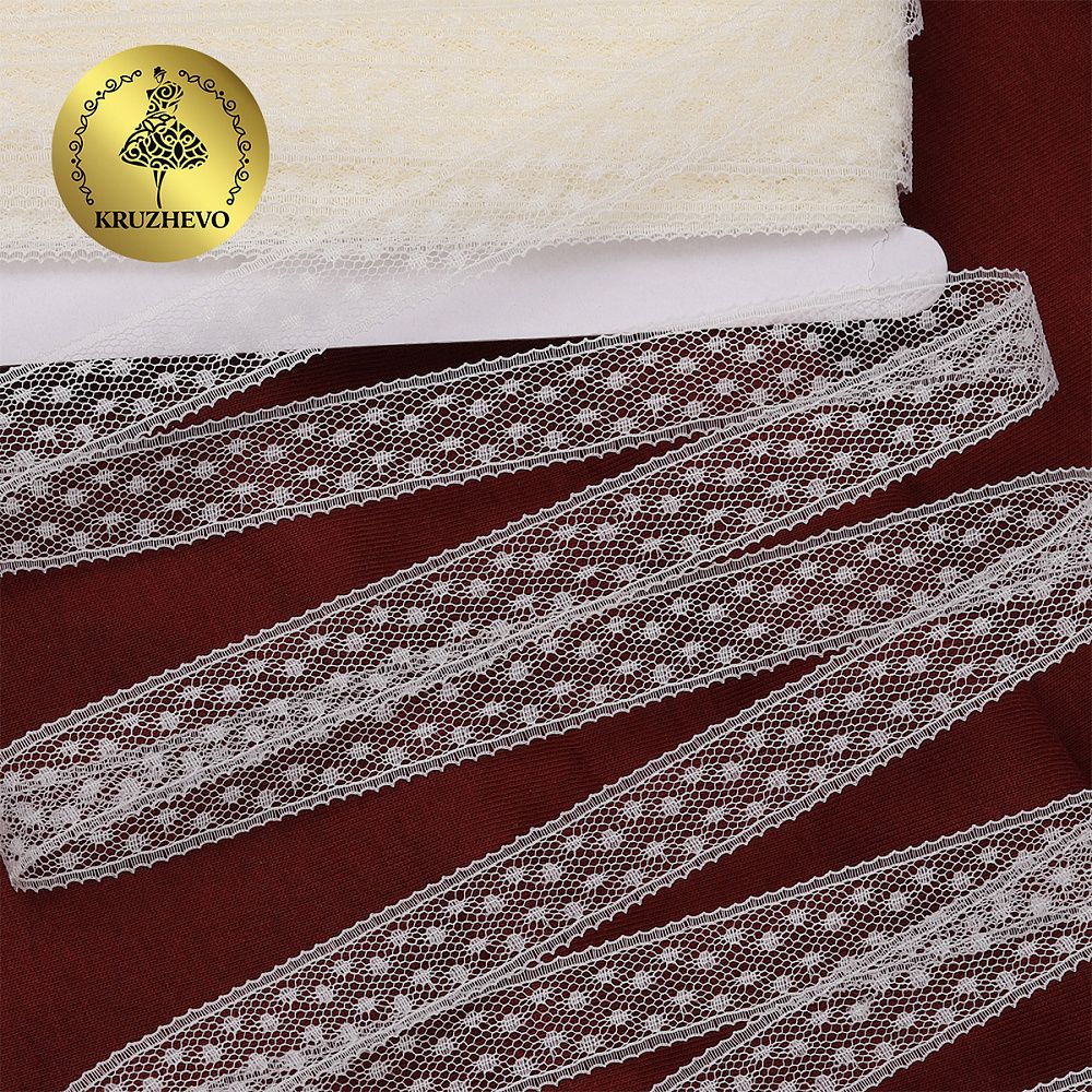 Кружево отделочное в стиле "трикотаж" 15 мм диз. 279, цв.02 молочный, уп. 27,4 м