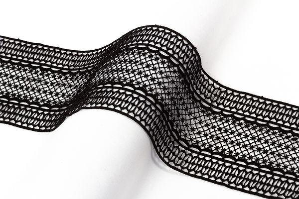 Кружево гипюр (плетёное) широкое 122 мм / 10 м, черный, Gamma GGM-12201