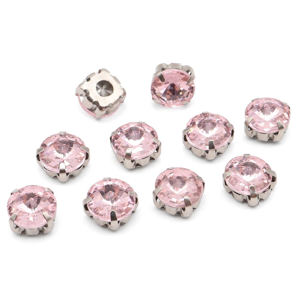 Хрустальные стразы в цапах круглой формы, розовый 8 мм, 10 шт. Astra&Craft, РЦ010НН8