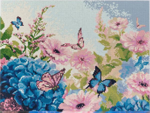 Алмазная (кристальная) мозаика Фрея ALPD-164, на подрамнике Бабочки в цветах, 40х30 см