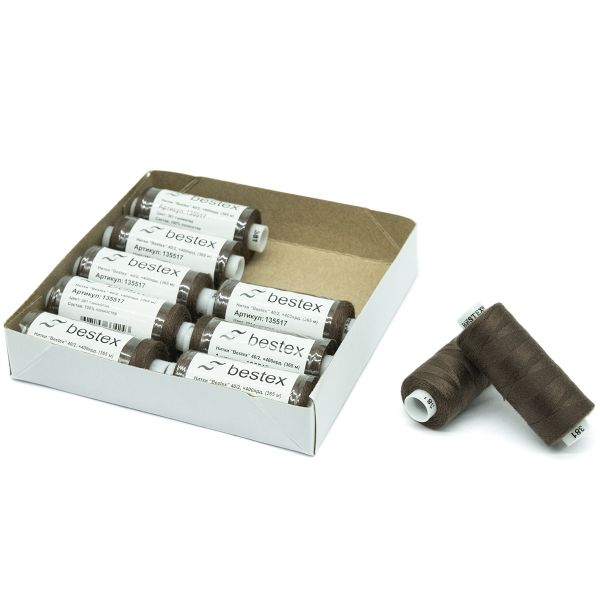 Нитки швейные бытовые Bestex 40/2, 365 м (400 ярд) / 10 кат., 381 каштановый