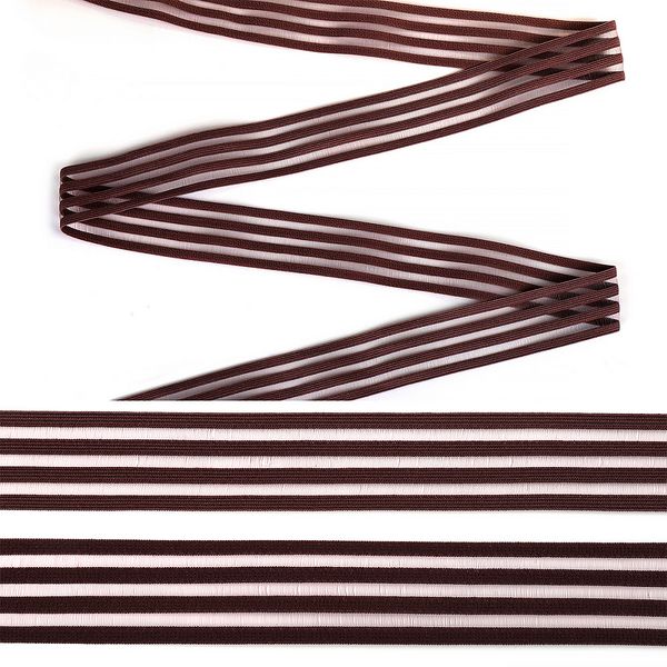 Резинка декоративная с прозрачными вставками 30.0 мм / 30 метров, нейлон, бордовый S864