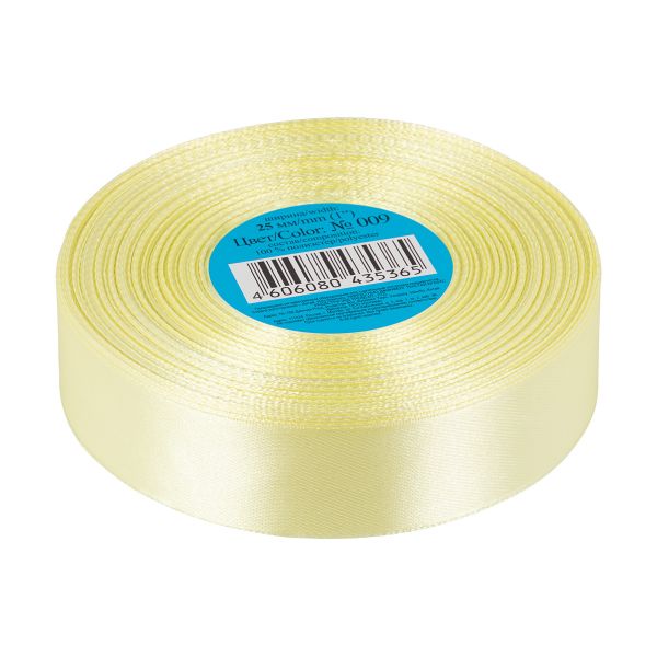 Лента атласная 1-сторонняя 25.0 мм / 33±2 метра, 009 св.желтый, Gamma