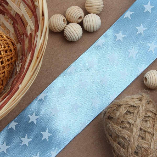 Лента атласная с рисунком 45.0 мм / 3 метра, Звездочки (голубой), Globus