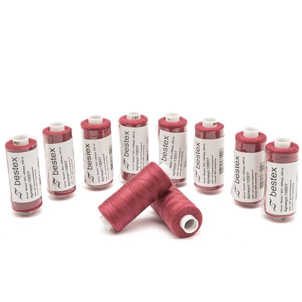 Нитки швейные бытовые Bestex 40/2, 365 м (400 ярд) / 10 кат., 057 розово-бордовый