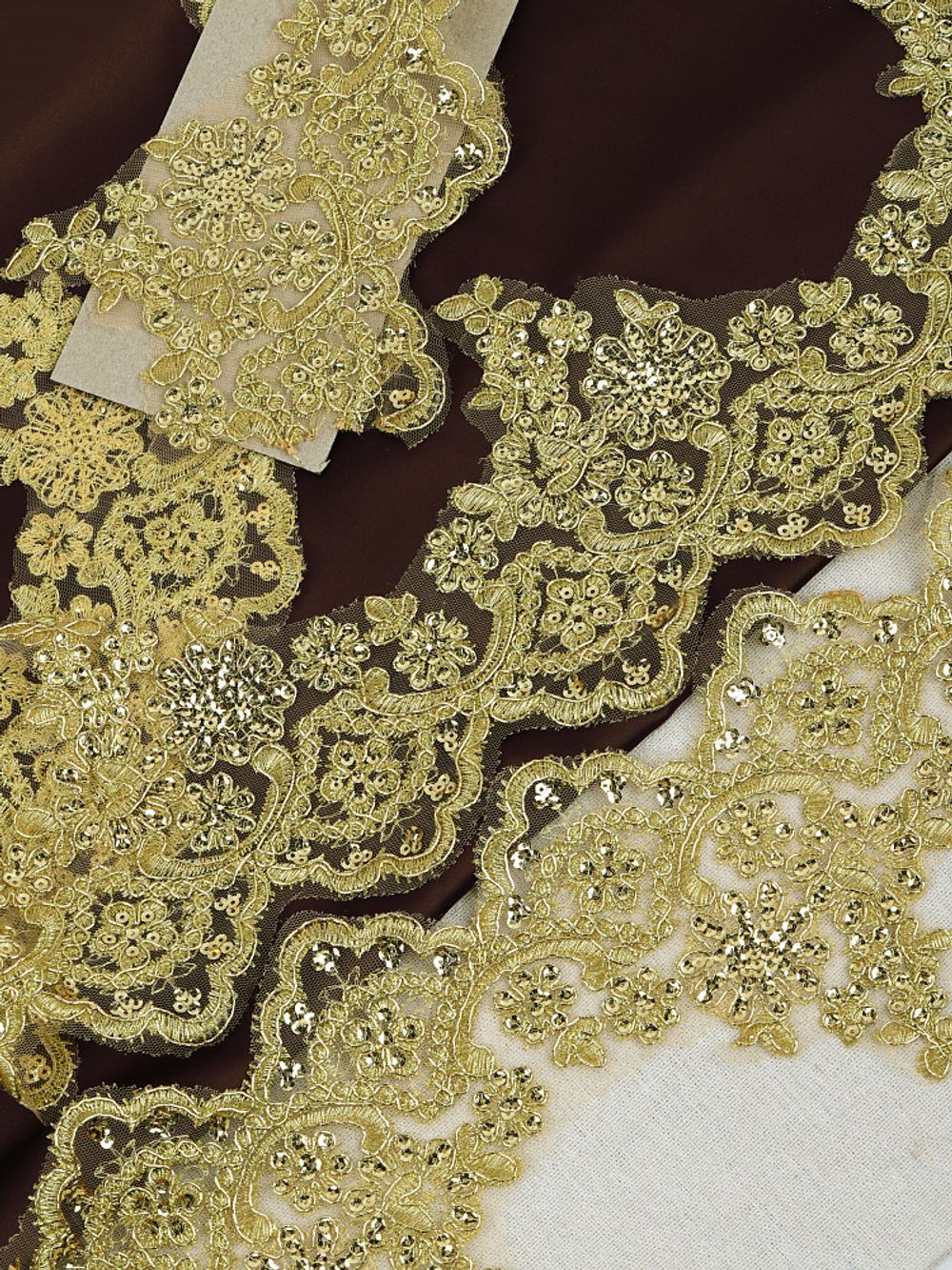 Кружево на сетке 110 мм / 2 метра, с пайетками, TBY G1232, цв.золото, Kruzhevo