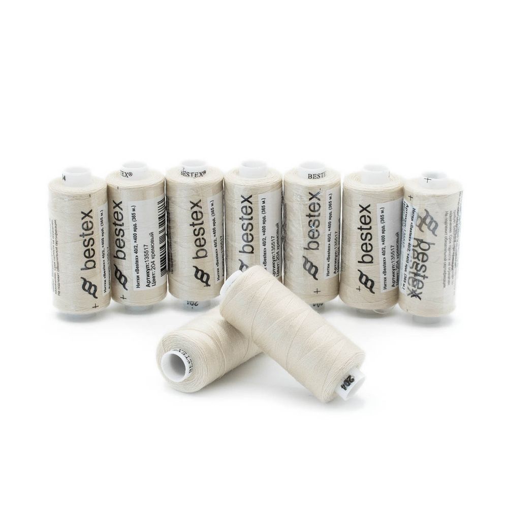 Нитки швейные бытовые Bestex 40/2, 365 м (400 ярд) / 10 кат., 204 кремовый
