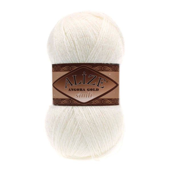 Пряжа Alize (Ализе) Angora Gold Simli / уп.5 мот. по 100 г, 500м, 062 молочный A