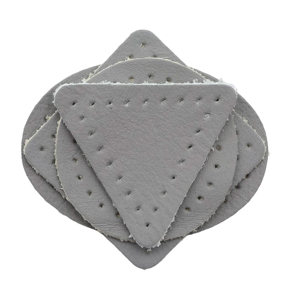 Набор заплаток пришивных из кожи, круг, квадрат, треугольник, овал 4см, с перфорацией, 4 шт (07 серый), 9703