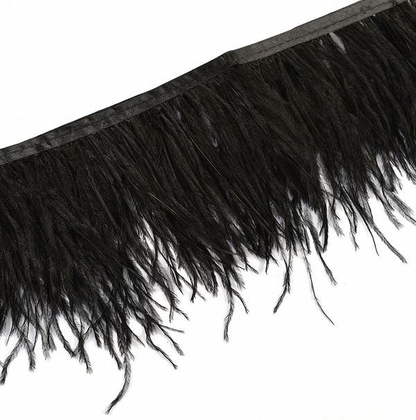 Перья на ленте декоративные Страус FBY-15-100 15см черный уп.2м