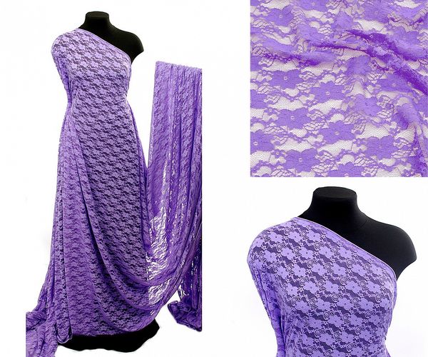 Ткань кружевная стрейч 100 г/м², 150 см / 1 метр, TBY.M903 цв.164 сиреневый