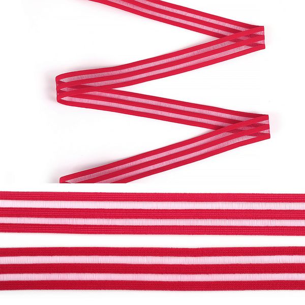 Резинка декоративная с прозрачными вставками 20.0 мм / 30 метров, нейлон, красный S817