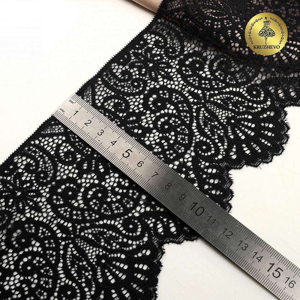 Кружево эластичное (стрейч) 110 мм, 40992PP цв.черный уп.25м, Kruzhevo