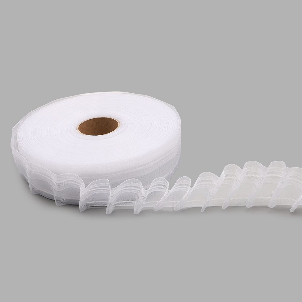 Лента (тесьма) шторная: сборка косая (правый наклон) (1:2) 50 мм / 50 метров, прозрачная