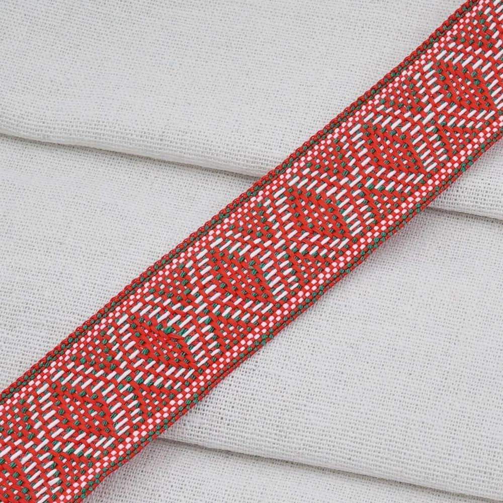 Лента (тесьма) жаккардовая 30.0 мм / 25±1 метров, рис. 9854, красный/зеленый/белый, С3881Г17