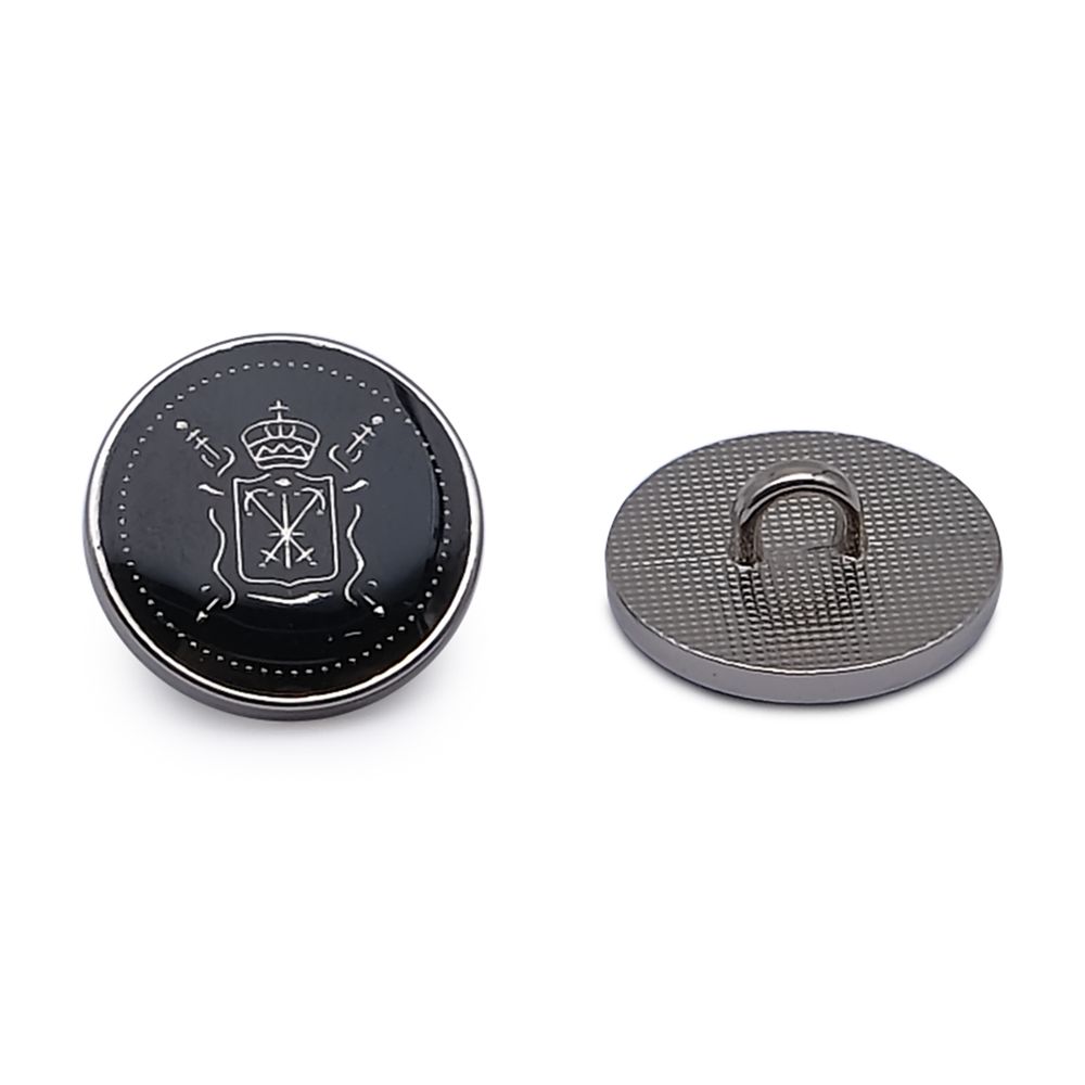 Пуговицы на ножке Герб 24L (15мм), металл (Black/S (черный/серебро)), ME-657, 36 шт
