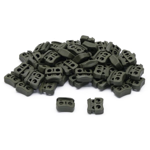 Фиксатор (зажим) для шнура пластик 2 отв., ⌀5.0 мм, 18х20 мм, плоский (ПП), хаки, 50 шт