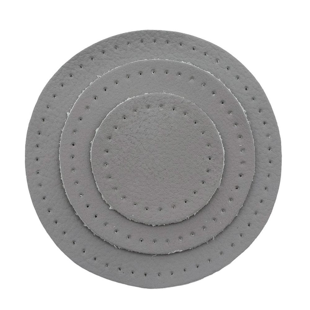 Набор заплаток пришивных из кожи, круг ⌀4см, 6см и 8см, с перфорацией, 3 шт, 100% кожа (07 серый), 9401