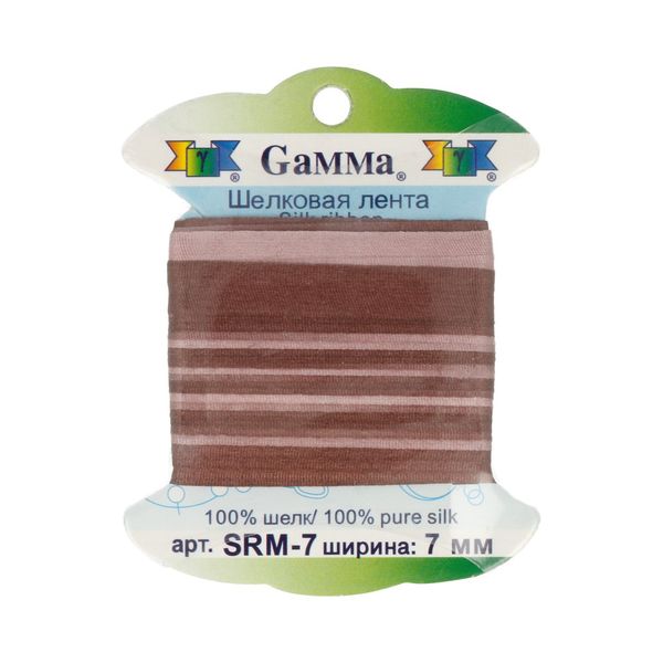 Лента (тесьма) шелковая 7.0 мм / 9.1±0.5 метров, M048 коричневый/т.коричневый, Gamma SRM-7