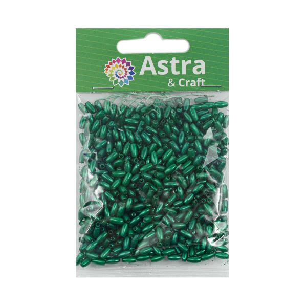 Бусины пластик (жемчуг) 3х6 мм, 15 г, Astra&Craft, J531 зеленый