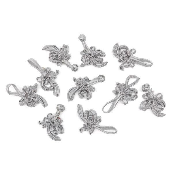 Сутажная застежка, 9 см (серебро), NO.3, 5 шт