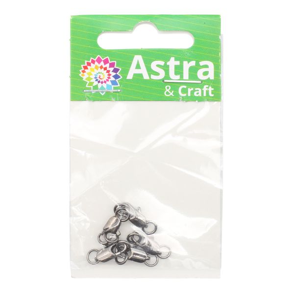 Замок для бус карабин с кольцами 12 мм, 5 шт в упак, Астра, Черный никель