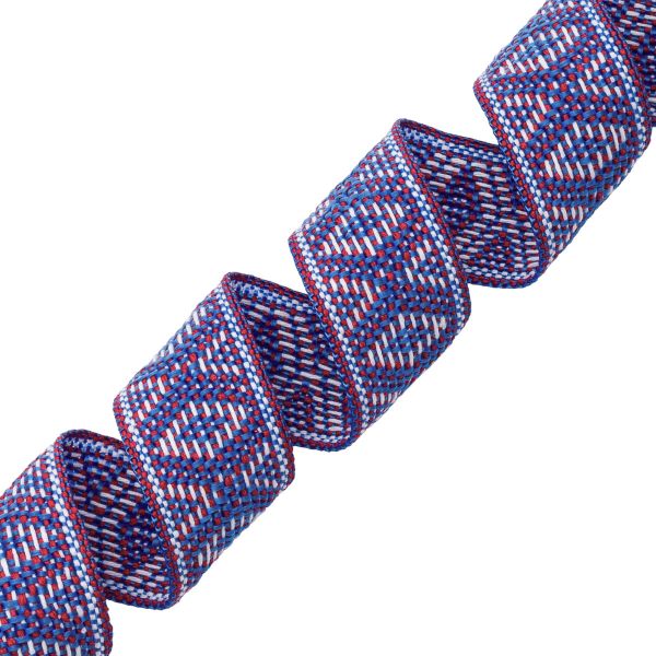 Лента (тесьма) жаккардовая 30.0 мм / 25±1 метров, рис. 9854, синий/белый/красный, С3881Г17