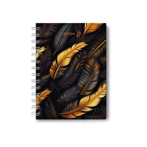 Записная книжка с твердым переплетом, глянцевая ламинация, на гребне A6 120 л. 4 шт клетка, Золото солнца 01593, ЗК226 Светоч