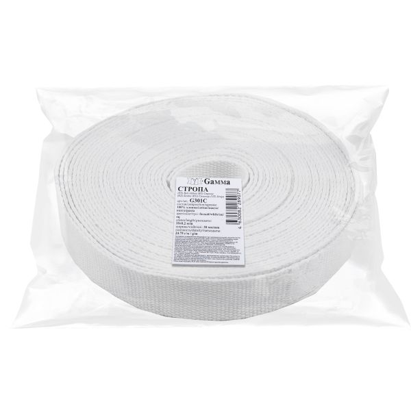 Стропа (ременная лента) 30 мм / 10 метров, толщ. 1.92 мм, [24.75 г/пог.м], 100% х/б, белый, Gamma G301C