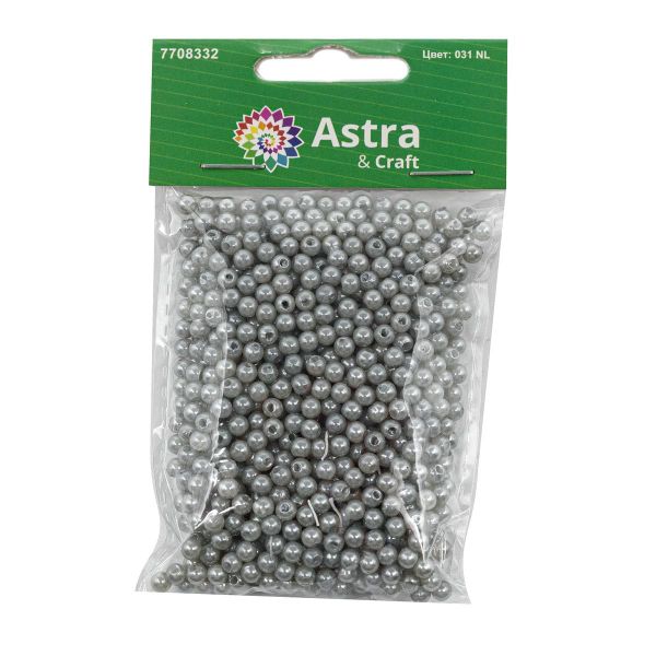 Бусины пластик (жемчуг) ⌀4 мм, 25 г, Astra&Craft, 031 NL серый