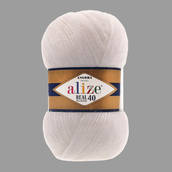 Пряжа Alize (Ализе) Angora Real 40 / уп.5 мот. по 100 г, 430м, 599 слоновая кость A