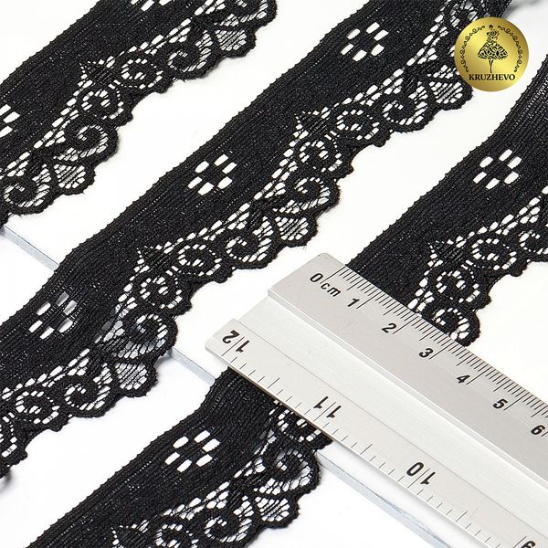 Кружево эластичное (стрейч) 30 мм / 5 метров, TBY.8029, цв.02 черный