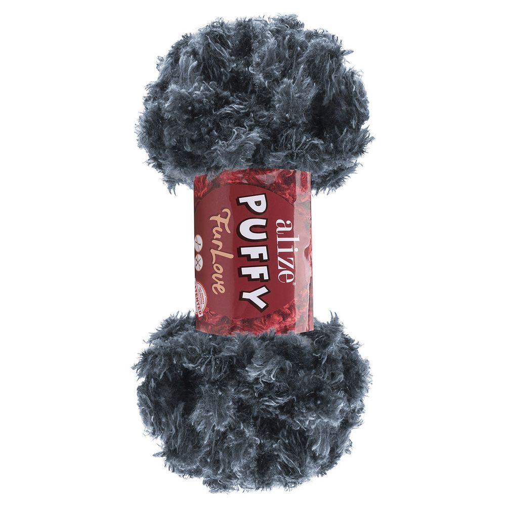 Пряжа Alize (Ализе) Puffy серия Нежный мех (Furlove) / уп.5 мот. по 100г, 6.3м, 87 угольно-серый