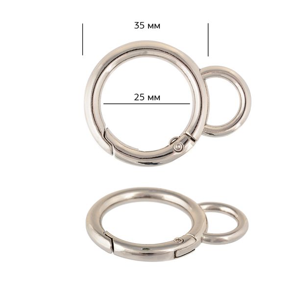 Карабин металл кольцо ⌀25.0 мм (35 мм) 107922, цв. никель уп. 10 шт