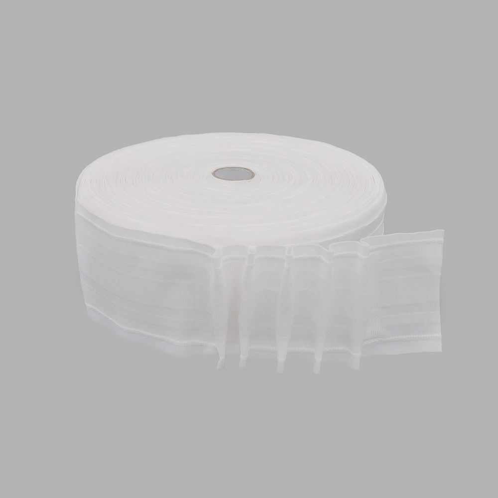 Лента (тесьма) шторная: сборка параллельная (1:2.5) 80 мм / 50 метров, (3 ряда петель, 2 шнура), белый, C180