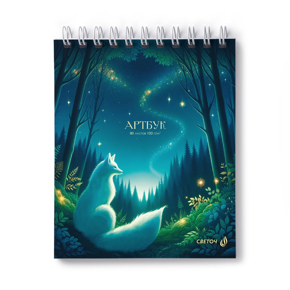 Артбук (Скетчбук), блок белый, запечат.пластик.обл. 500мкм, жест.подложка, 100 г/м², 175х200 мм, на гребне 80 л. 2 шт, Лесная красавица 01382, Светоч А167