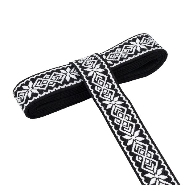 Стропа (ременная лента) 38 мм / 3 метра, [36.33 г/пог.м], с принтом 1-сторонняя, T0783 черный/белый, 3Al359