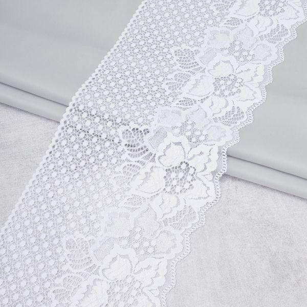 Кружево бельевое эластичное 180 мм / 10 метров, 1424, цв. 001 белый, 28110, Lauma