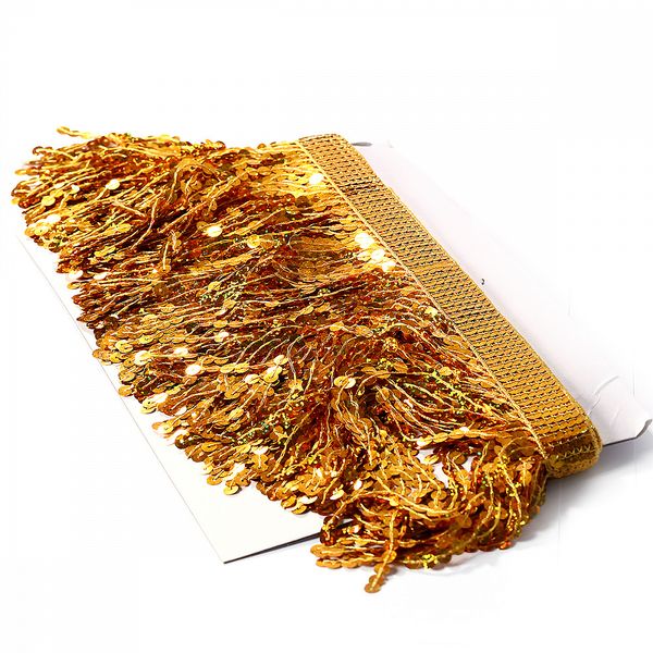 Бахрома отделочная 15.0 мм / 4.5 метра, с пайетками, TBY.11503, цв.золото