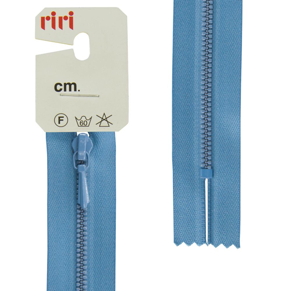 Молния металлическая RIRI Т3 (3 мм), слайд.Tropf, н/раз., крашеная, 20 см, цв. тесьмы 2630, сине-голубой, упак. 5 шт