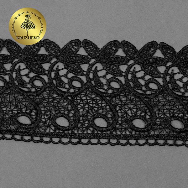 Кружево гипюр (плетёное) 70 мм, диз. 110, цв.05 черный, уп. 9 м, Kruzhevo