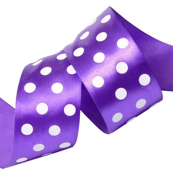 Лента атласная в горошек 50.0 мм / 27.4±2 метров, LDA(51), сиреневый-белый, Ideal