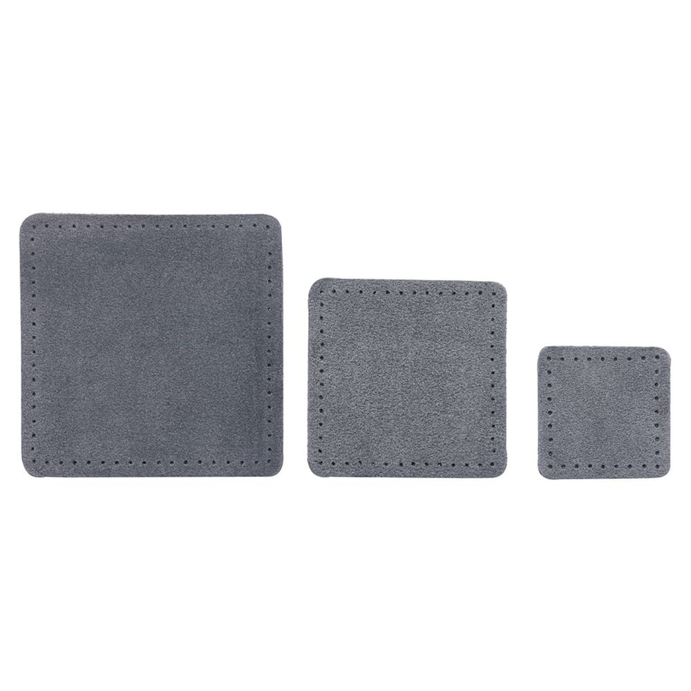 Набор заплаток пришивных из замши, квадрат 4см, 6см и 8см, с перфорацией, 3 шт, 100% кожа (26 серый), 59402